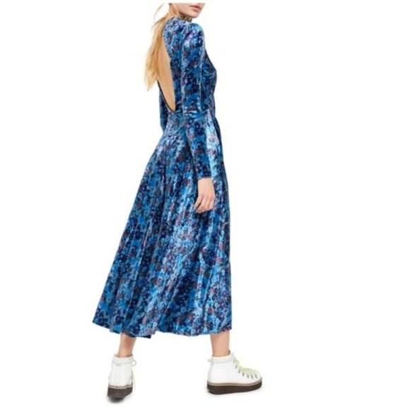 Free People Heartland Floral Crushed Velvet Maxi Dress Open Back Size M #409 - Picture 5 of 13